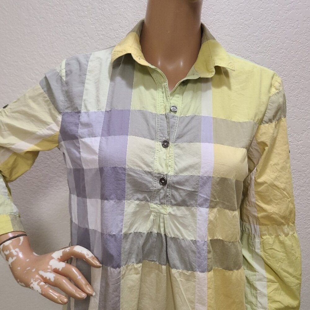 BURBERRY BRIT EXPLODED NOVA CHECK POPOVER SHIRT TUNIC TOP PLAID COTTON sz XS - Picture 5 of 10